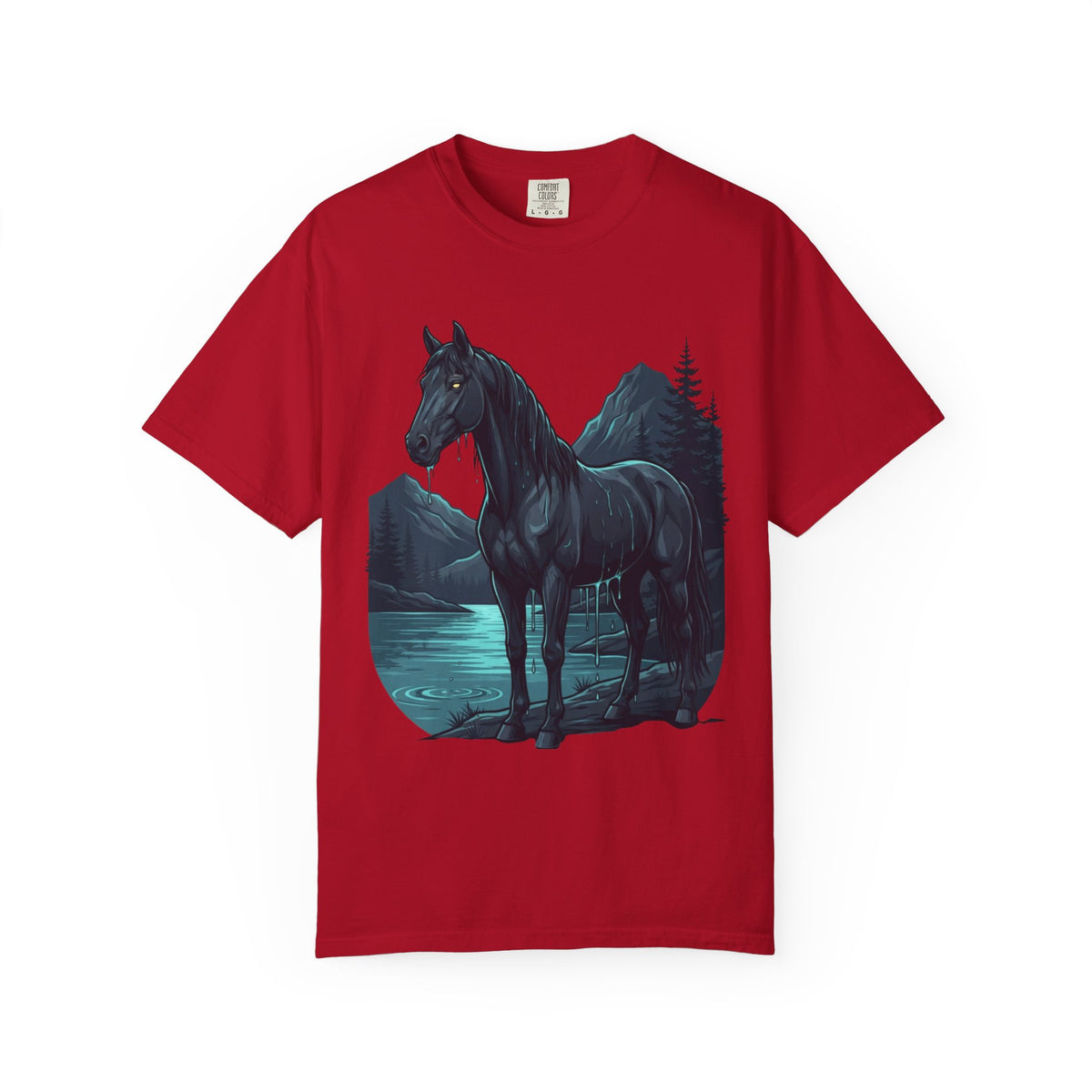 Color: Red | Kelpie (Scottish Folklore) Unisex Garment-Dyed Tee
