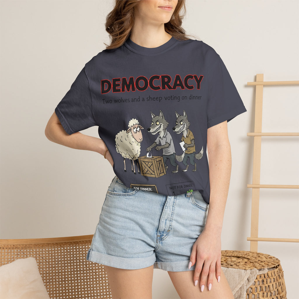 "Democracy (Two Wolves and a Sheep" Unisex Garment-Dyed T-shirt