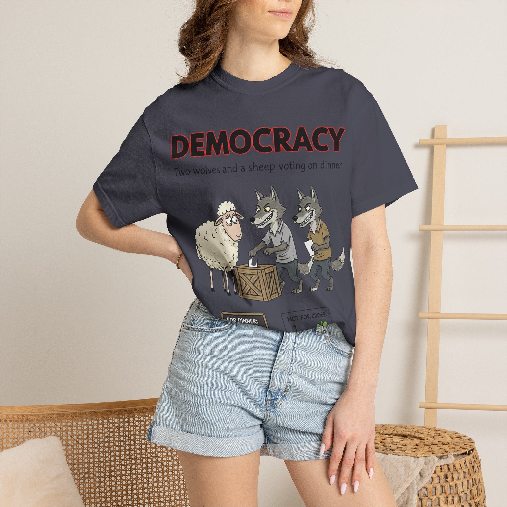 "Democracy (Two Wolves and a Sheep" Unisex Garment-Dyed T-shirt