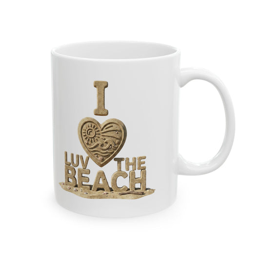 "I Luv The Beach" White Ceramic Mug