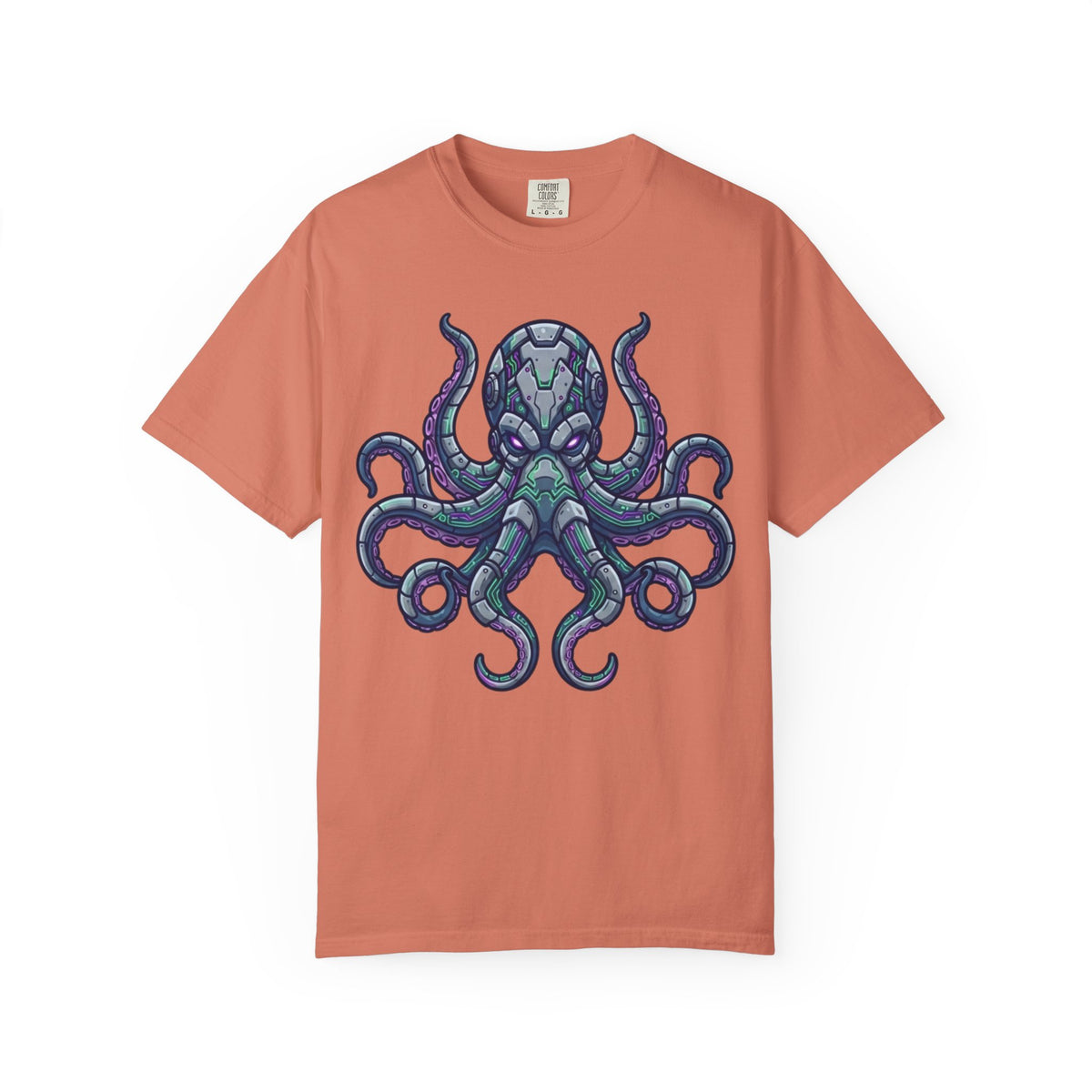 Color: Terracotta | Cyber Octopus Unisex Garment-Dyed Tee