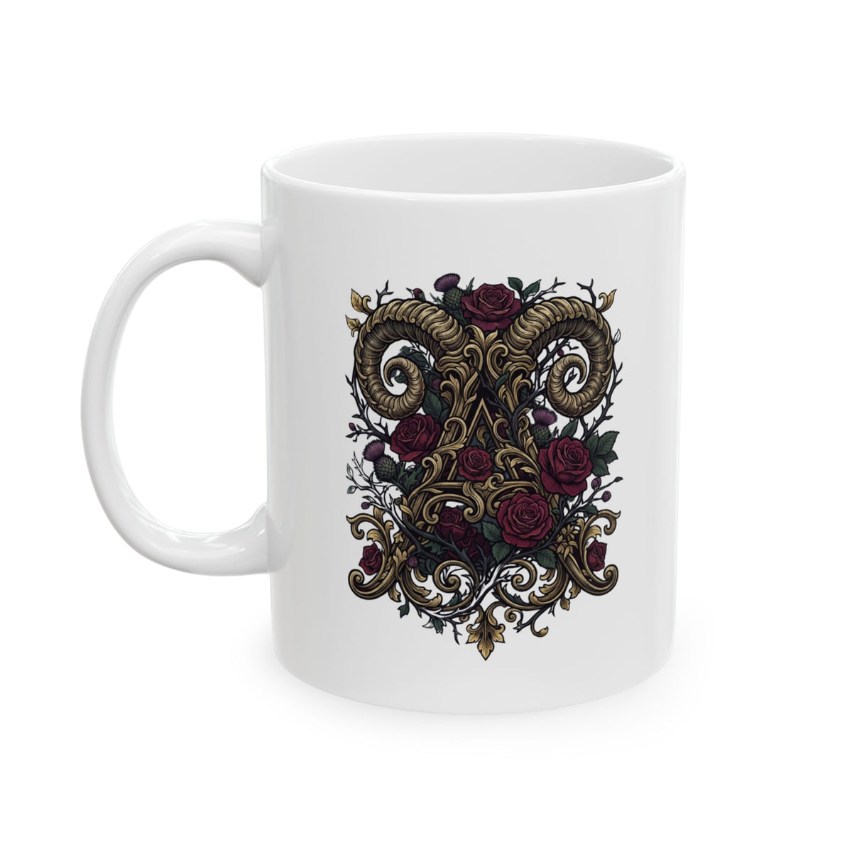 "Floral Monogram Aries" White Ceramic Mug