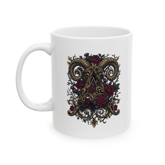 "Floral Monogram Aries" White Ceramic Mug