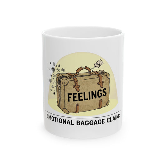 "Emotional Baggage Claim" White Ceramic Mug — Graphic