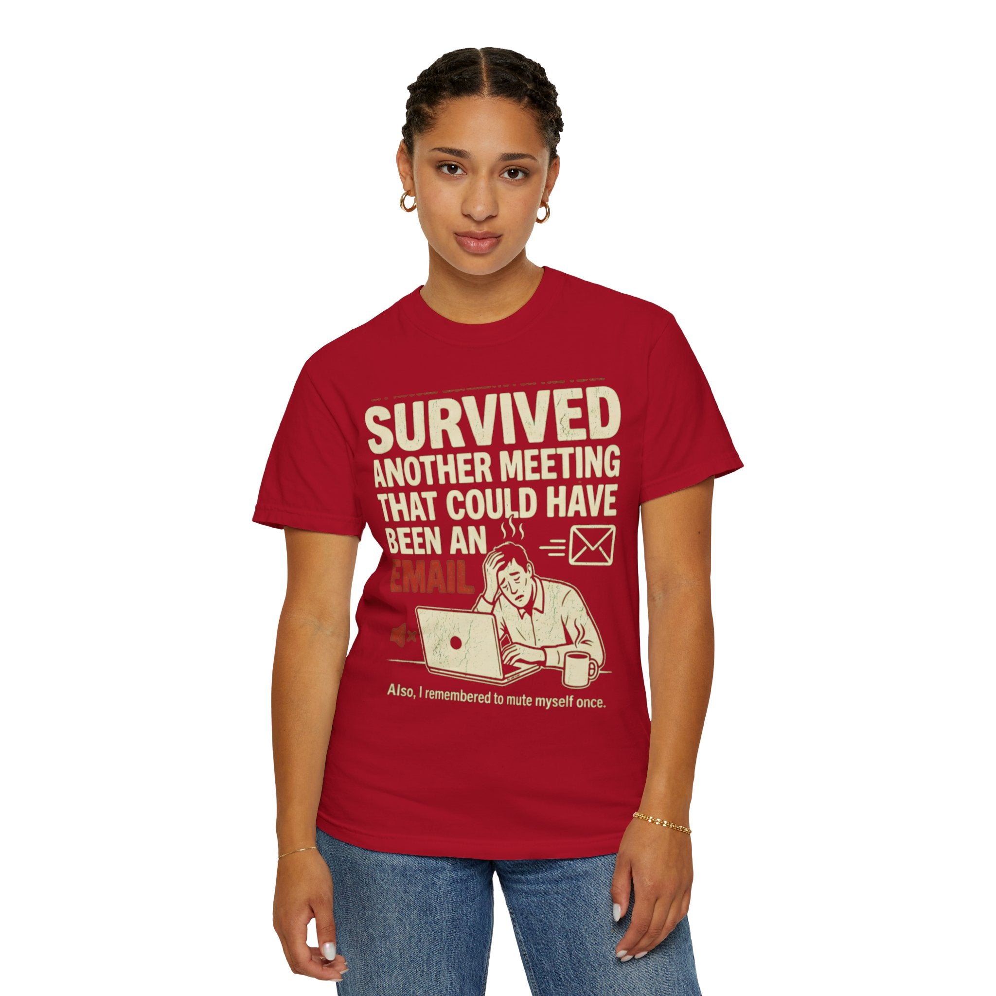 "Survived Another Meeting" Unisex Garment-Dyed Tee