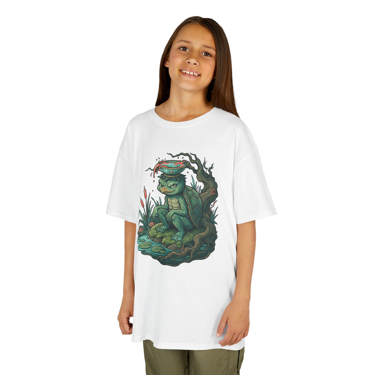 Color: White | Kappa (Japanese Folklore) Kids Tee