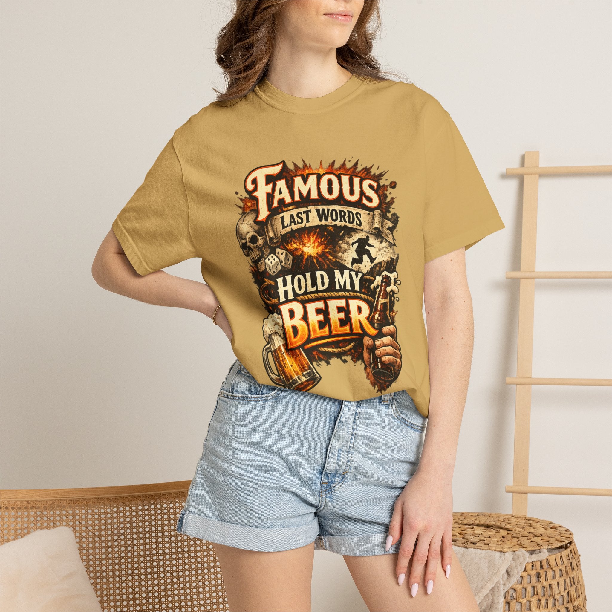 "Famous Last Words Hold My Beer" Unisex Garment-Dyed T-shirt