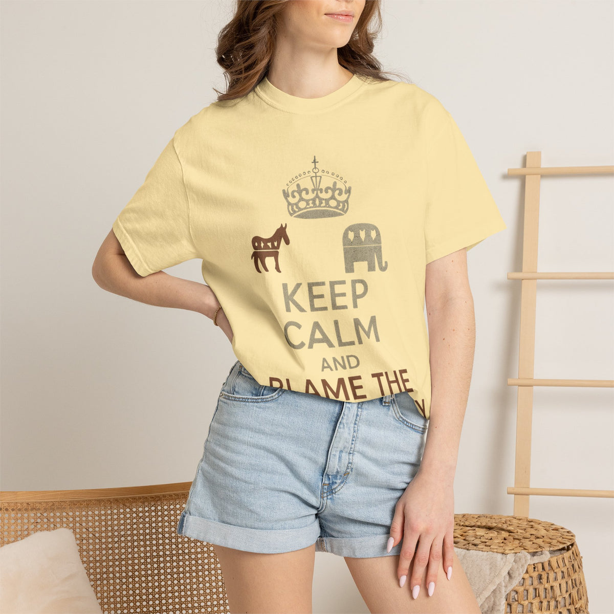""KEEP CALM AND BLAME THE OTHER PARTY" Unisex Garment-Dyed T-shirt