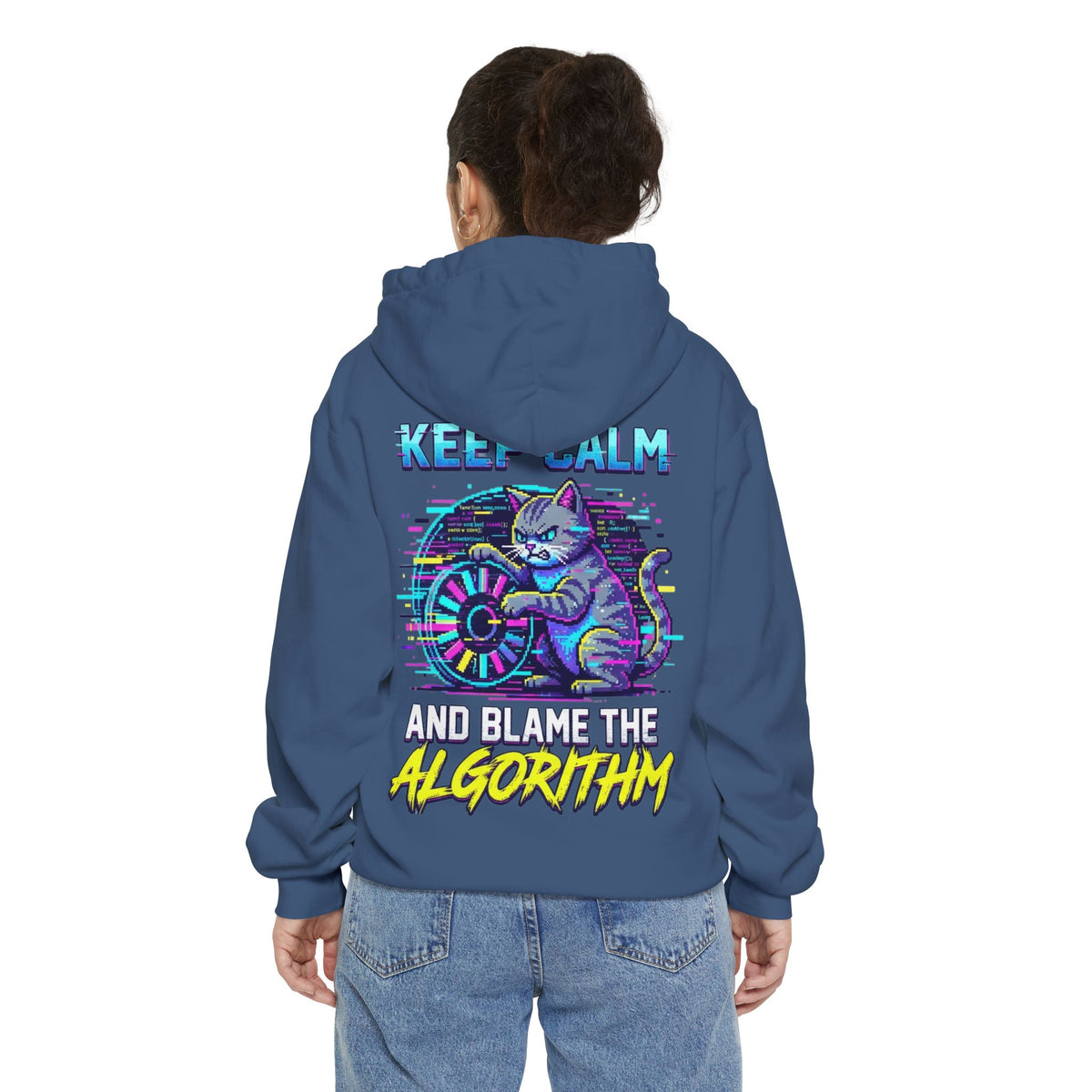 Color: True Navy | Keep Calm And Blame The Algorithm Garment-Dyed Hoodie