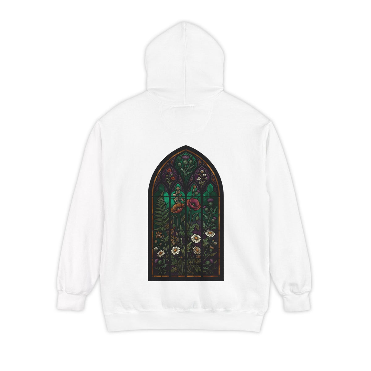 Color: White | Stained Glass Floral Garment-Dyed Hoodie