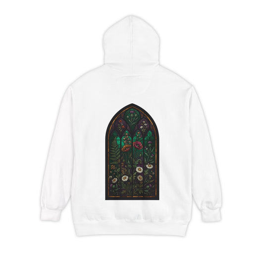 Color: White | Stained Glass Floral Garment-Dyed Hoodie