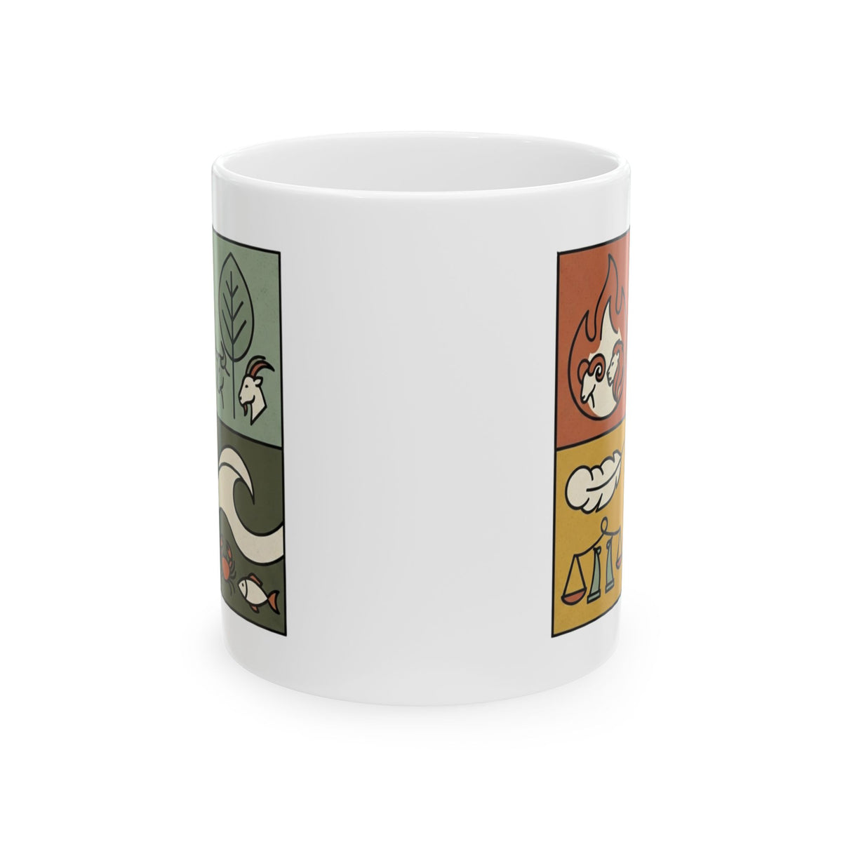 "Four Elements- Fire, Earth, Air, Water" White Ceramic Mug