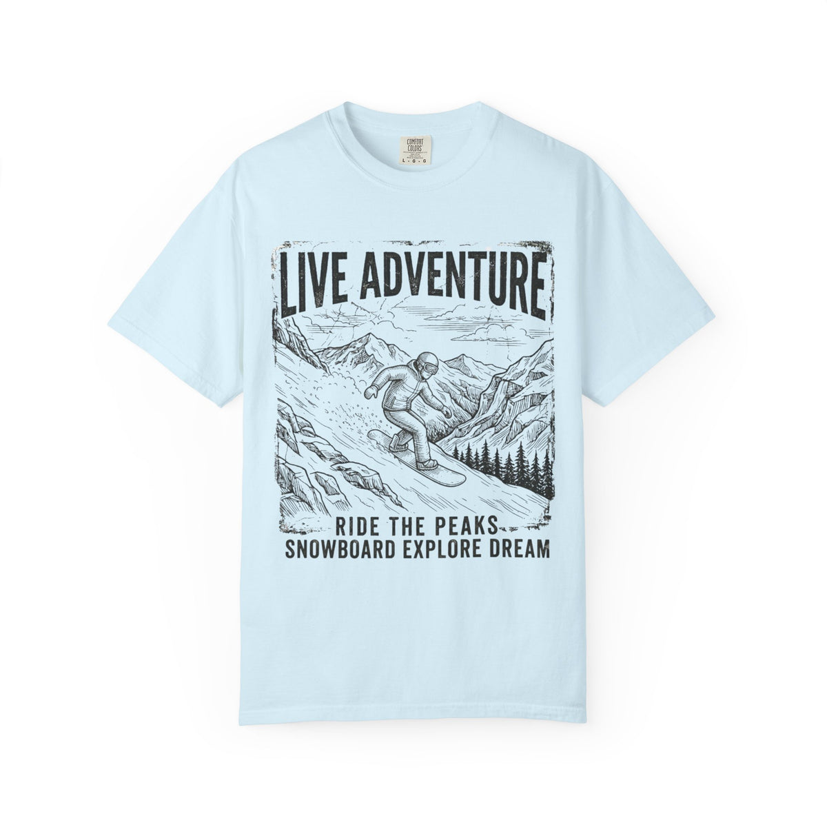 Color: Chambray | Live Adventure - Snowboard Unisex Garment-Dyed Tee