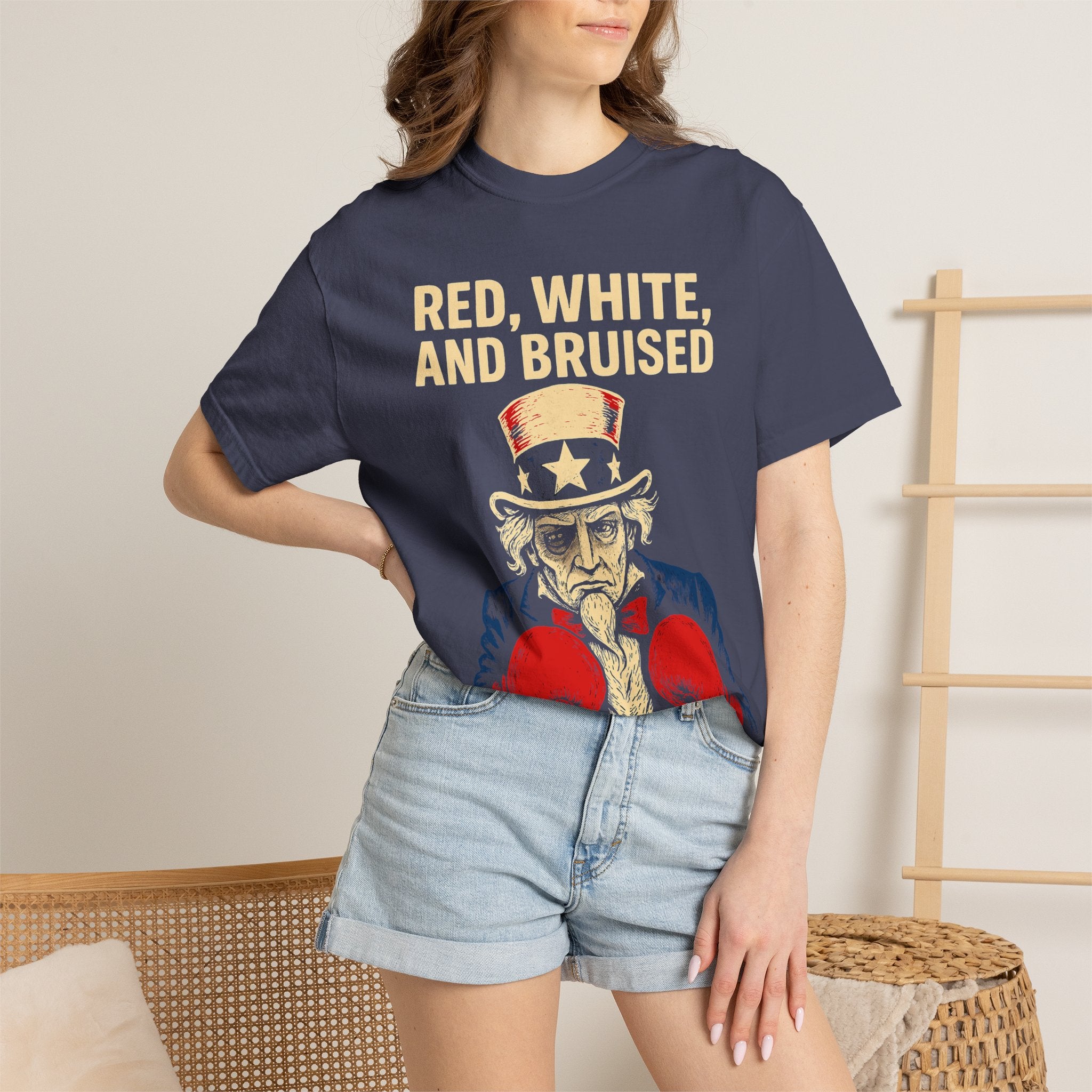 "RED, WHITE, AND BRUISED" Unisex Garment-Dyed T-shirt