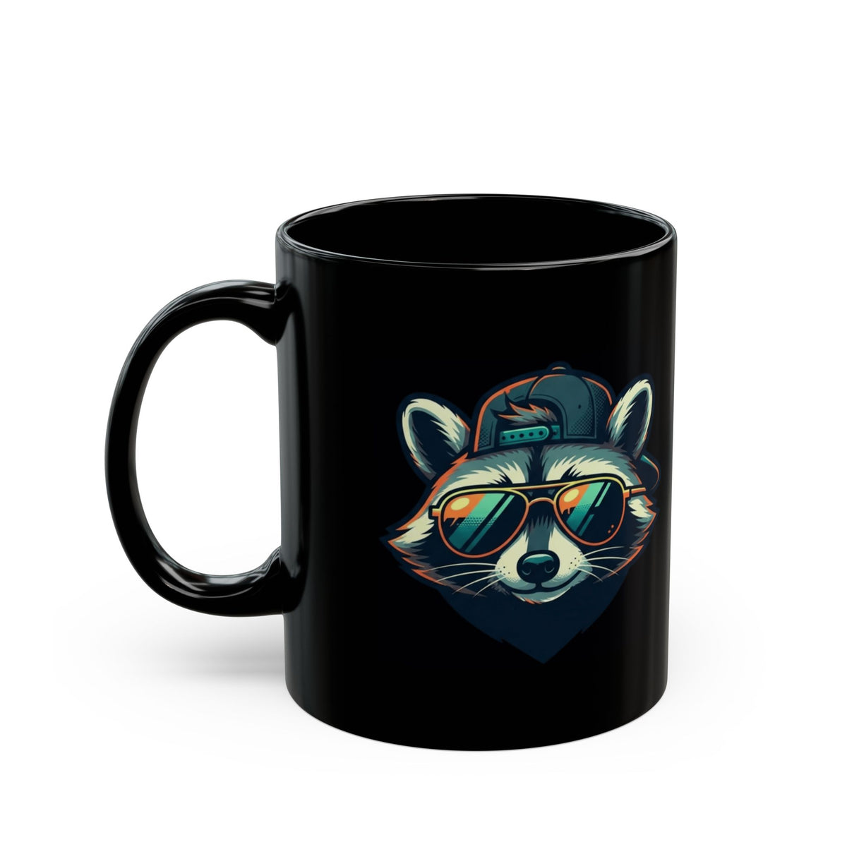 "Raccoon Energy" Black Ceramic Mug — Graphic