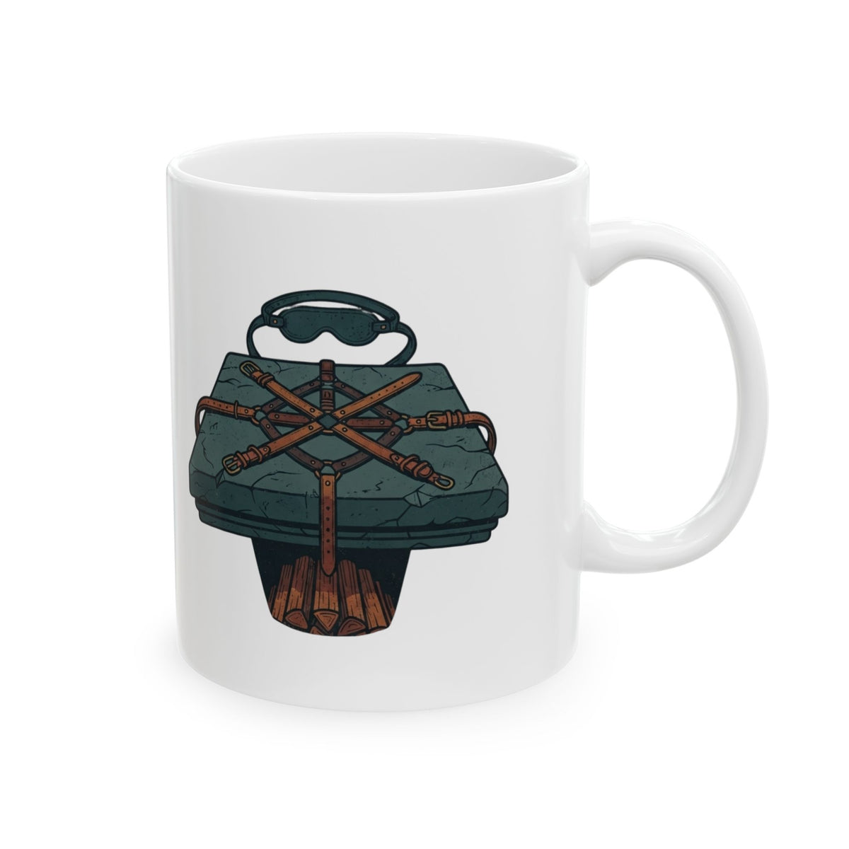 "Good Book Series Bound & Blindfolded" White Ceramic Mug — Graphic