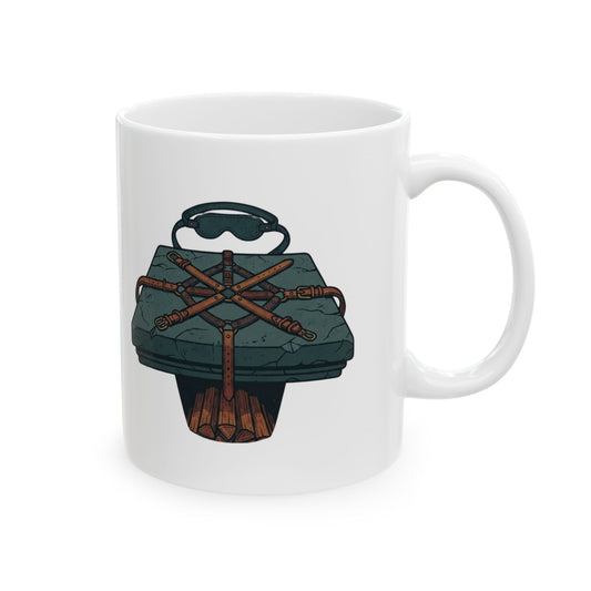 "Good Book Series Bound & Blindfolded" White Ceramic Mug — Graphic