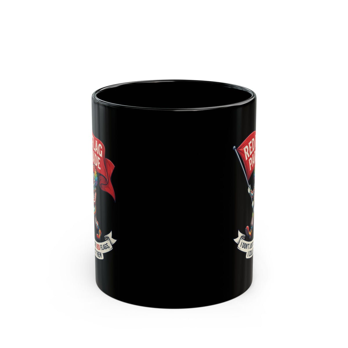 "Red Flag Parade" Black Ceramic Mug