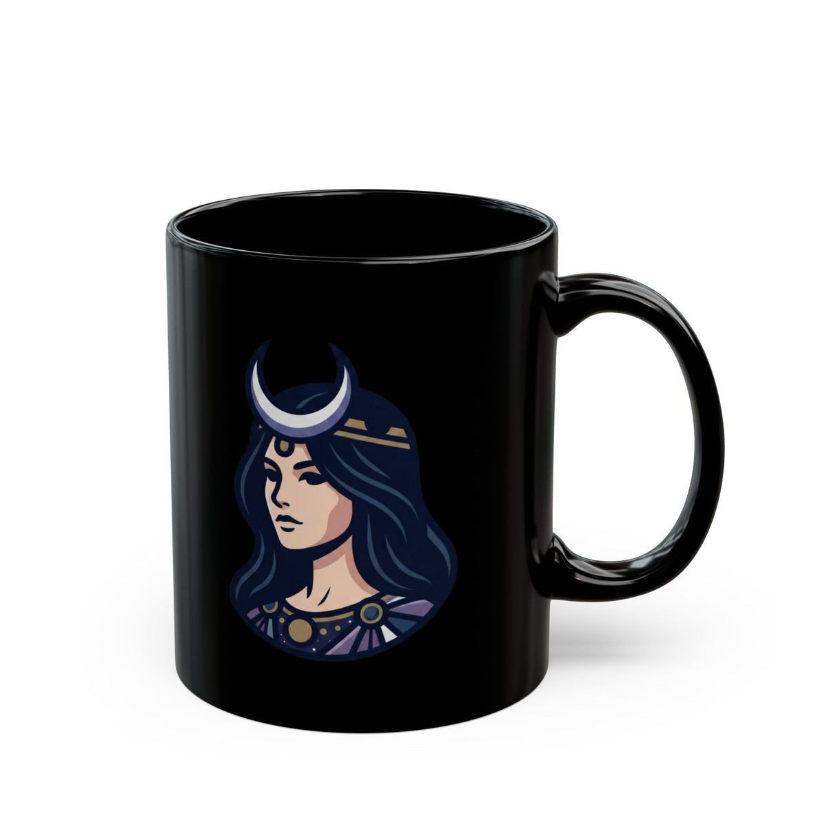 "The Cosmic Tarot (High Priestess)" Black Ceramic Mug — Graphic