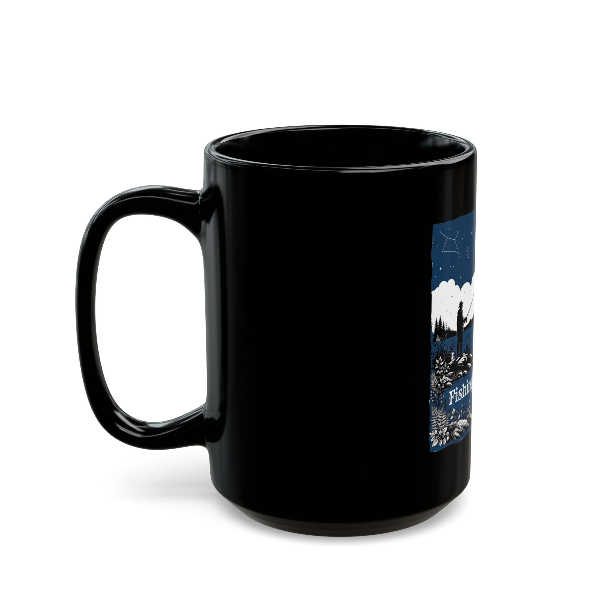 "Fishing in the Dark" Black Ceramic Mug