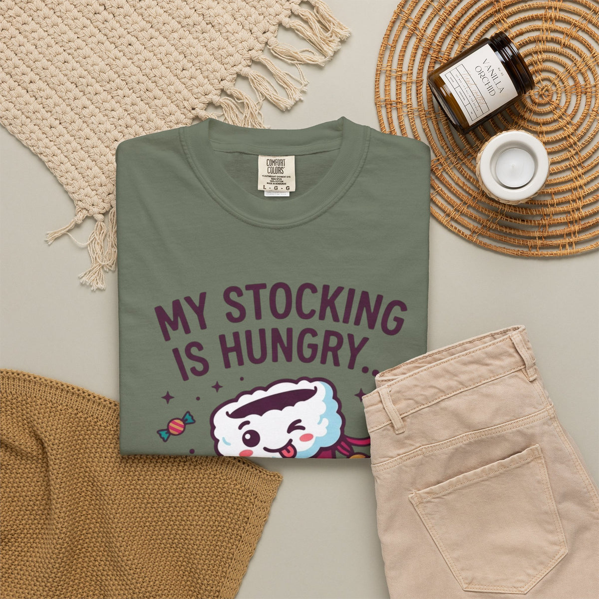 "My Stocking Is Hungry" Unisex Garment-Dyed Tee