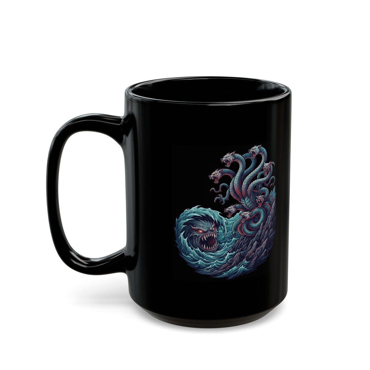 "Charybdis and Scylla (Greek Mythology)" Black Ceramic Mug