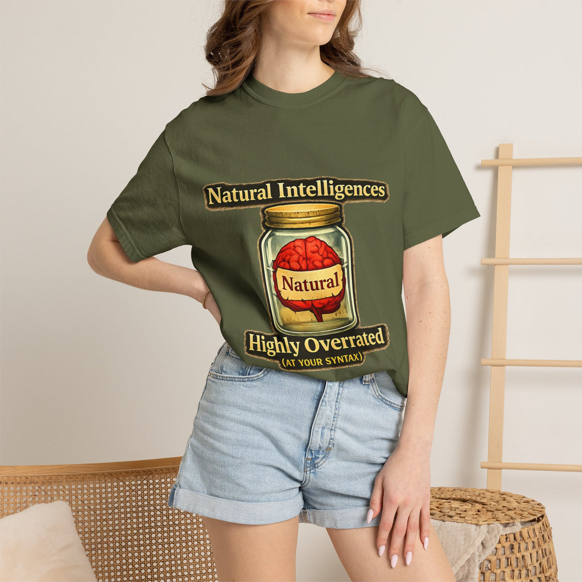 Color: Hemp | Still Running On Natural Intelligence | Garment-Dyed Tee — AttitudeShirts
