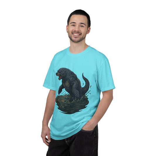 Color: Lagoon Blue | Bunyip (Australian Aboriginal Mythology) Unisex Garment-Dyed Tee