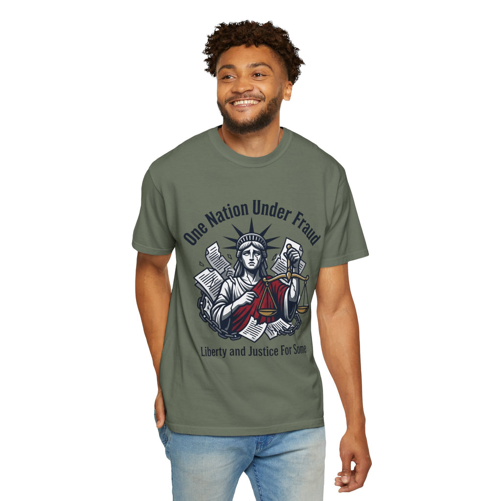 "One Nation Under Fraud" Unisex Garment-Dyed T-shirt