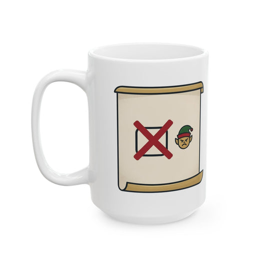 "Checking It Twice" White Ceramic Mug — Graphic