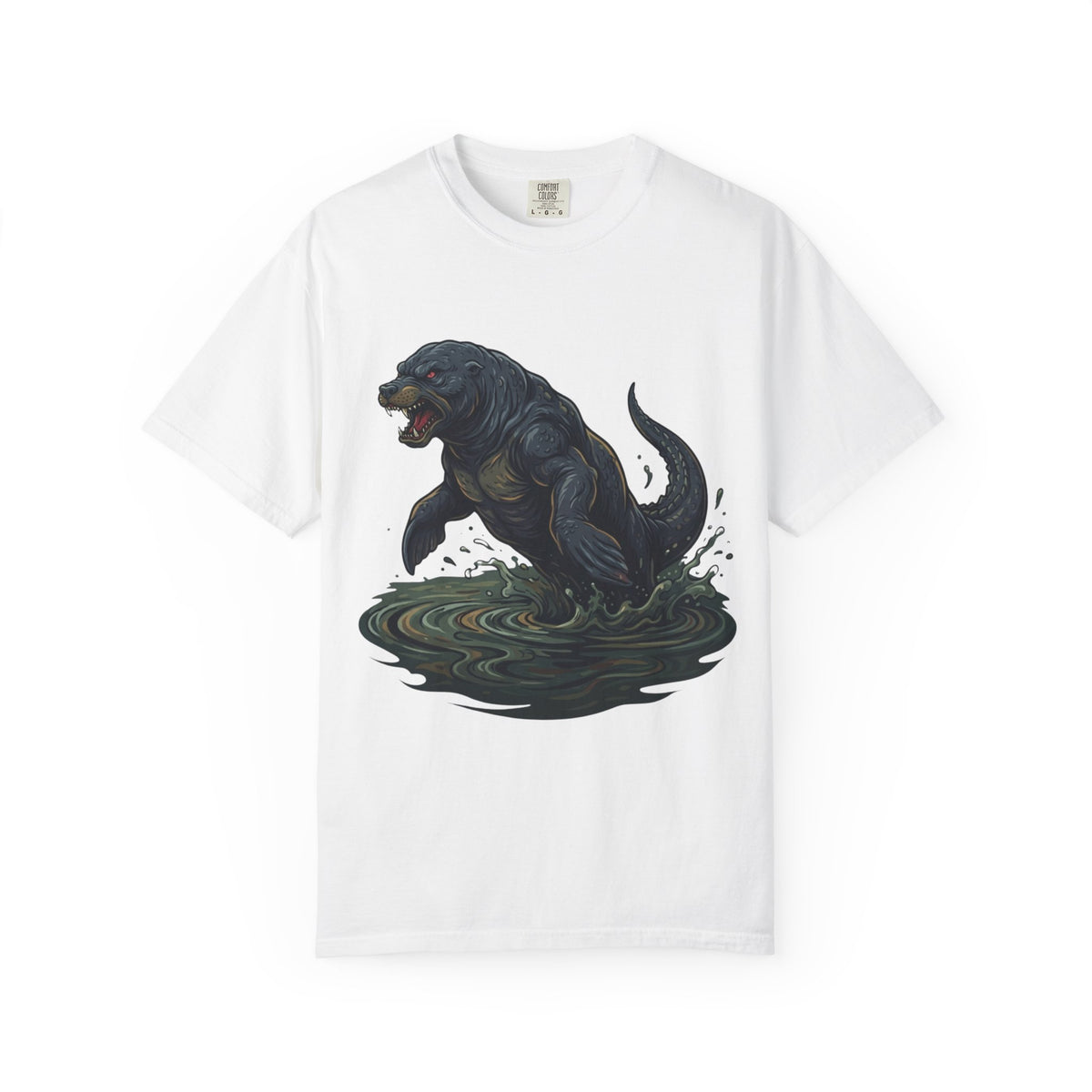 Color: White | Bunyip (Australian Aboriginal Mythology) Unisex Garment-Dyed Tee
