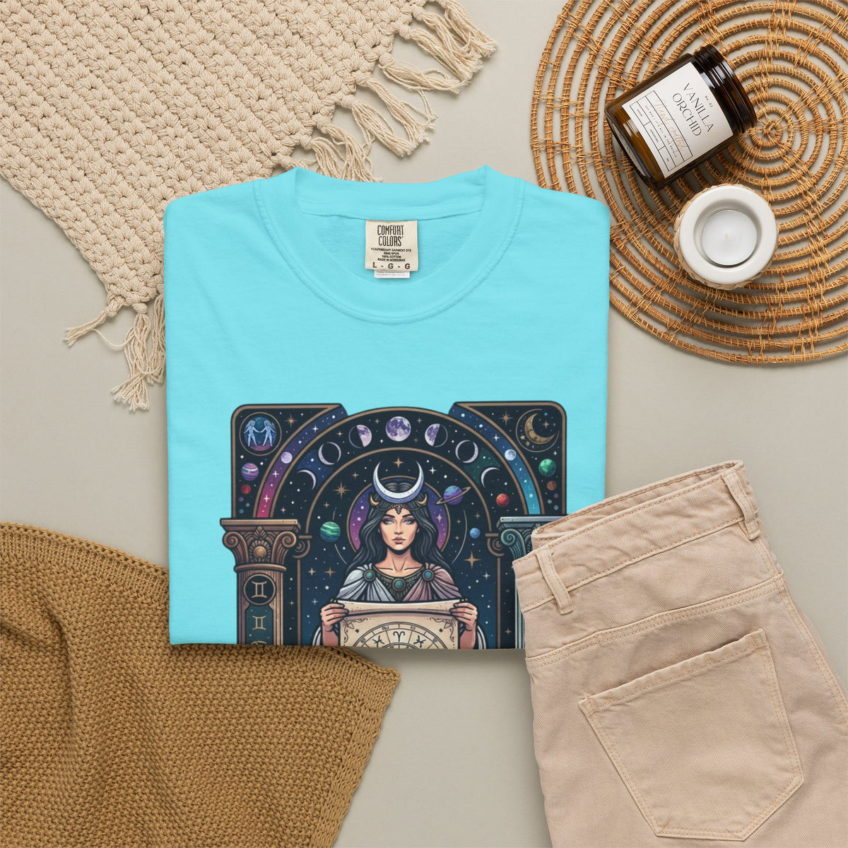 "The Cosmic Tarot (High Priestess)" Unisex Garment-Dyed Tee