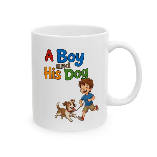 "A Boy And His Dog" White Ceramic Mug