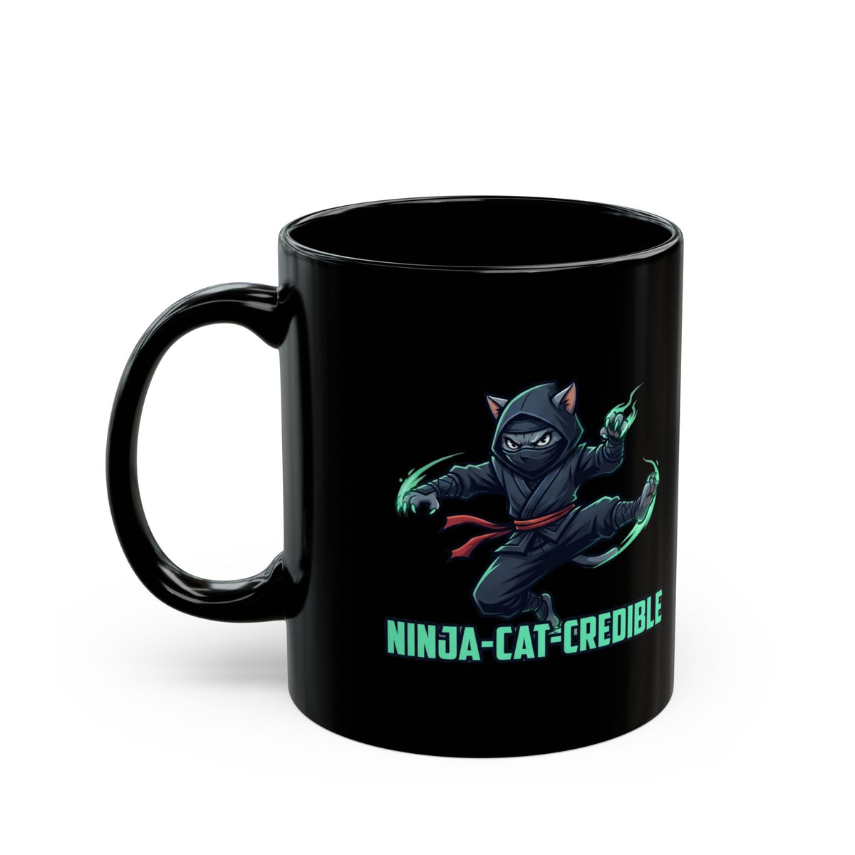 "Ninja Cat Credible" Black Ceramic Mug