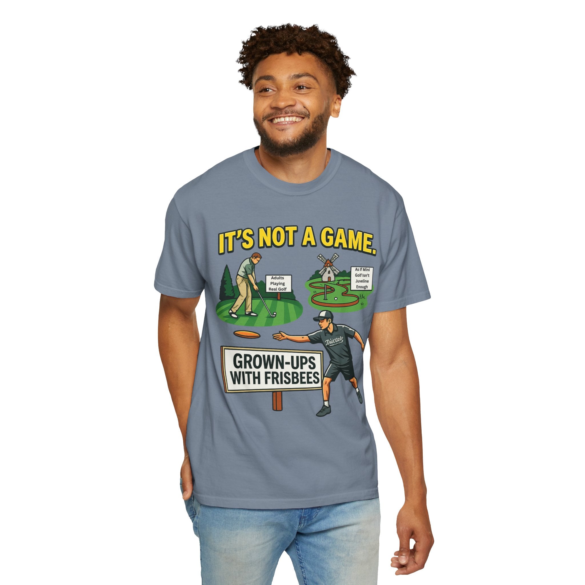 "Grown Ups With Frisbees" Unisex Garment-Dyed T-shirt