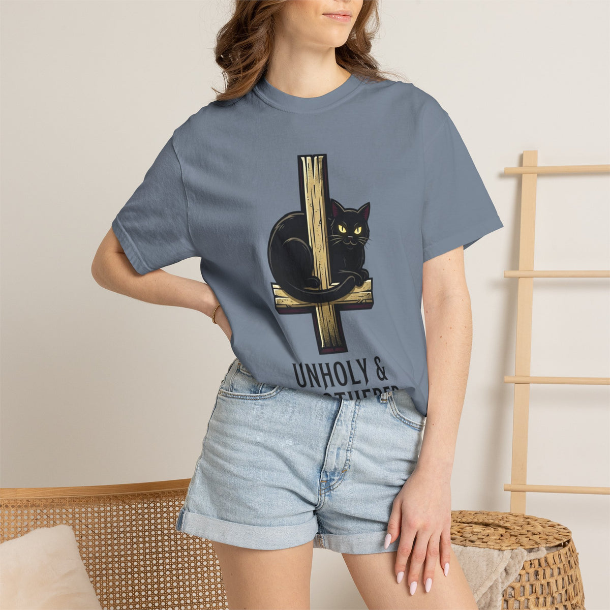 Color: Blue Jean | Unholy and Unbothered Unisex Garment-Dyed Tee