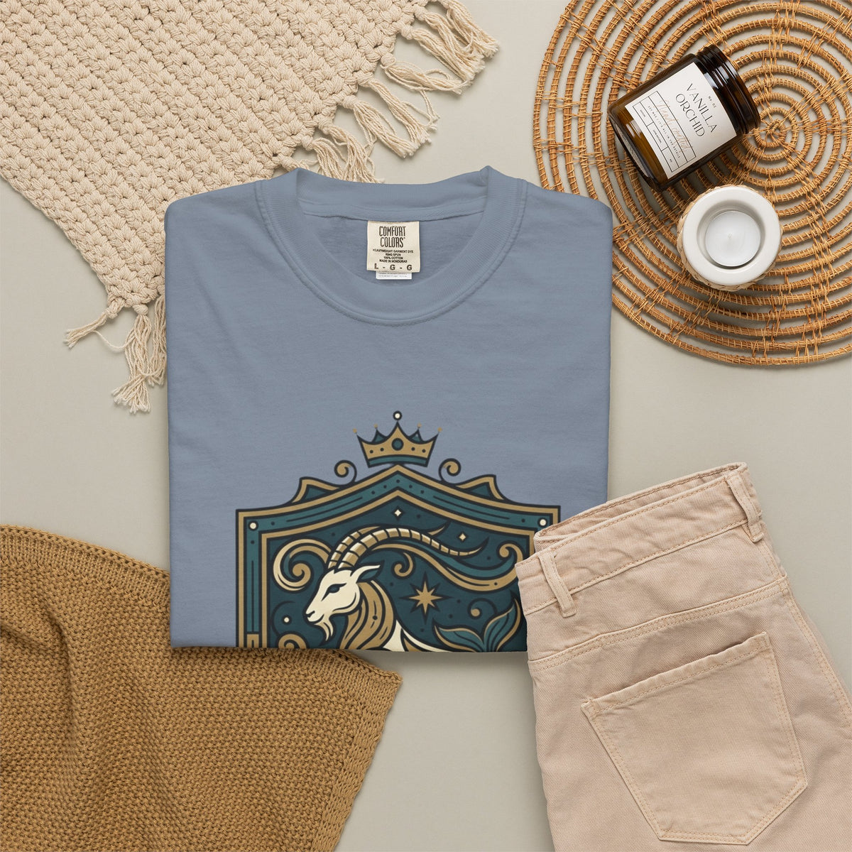 "Capricorn- The Sea-Goat Crest" Unisex Garment-Dyed Tee