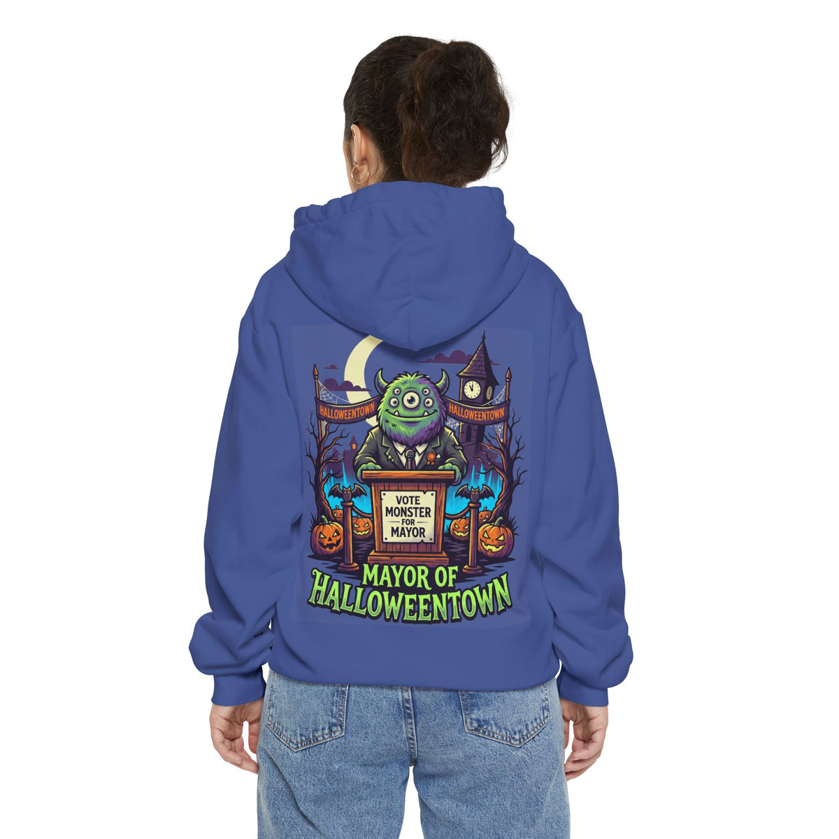 Color: Flo Blue | Vote Monster For Mayor Garment-Dyed Hoodie