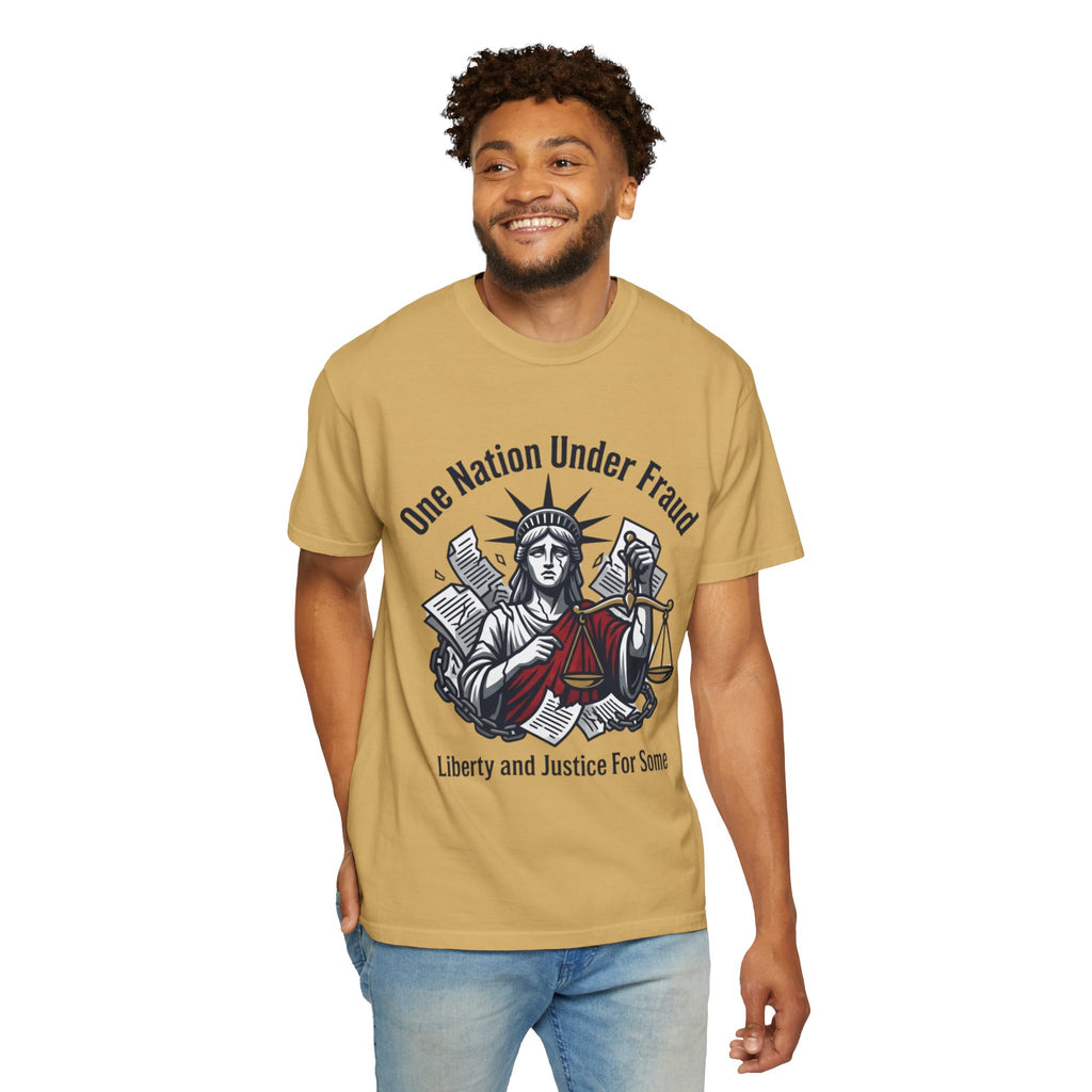 "One Nation Under Fraud" Unisex Garment-Dyed T-shirt