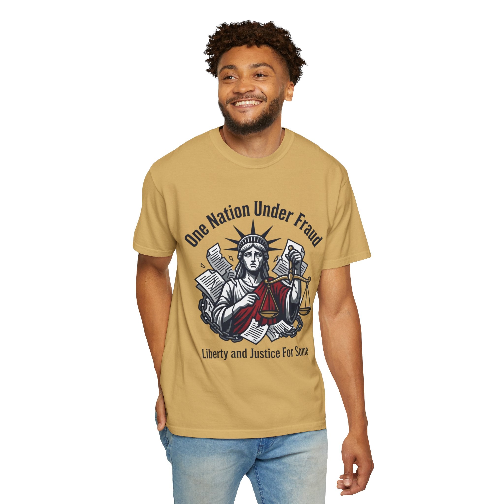 "One Nation Under Fraud" Unisex Garment-Dyed T-shirt
