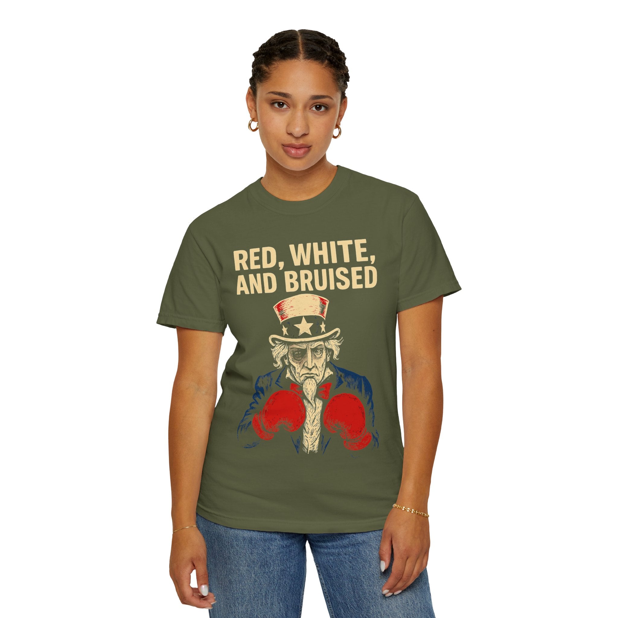 "RED, WHITE, AND BRUISED" Unisex Garment-Dyed T-shirt