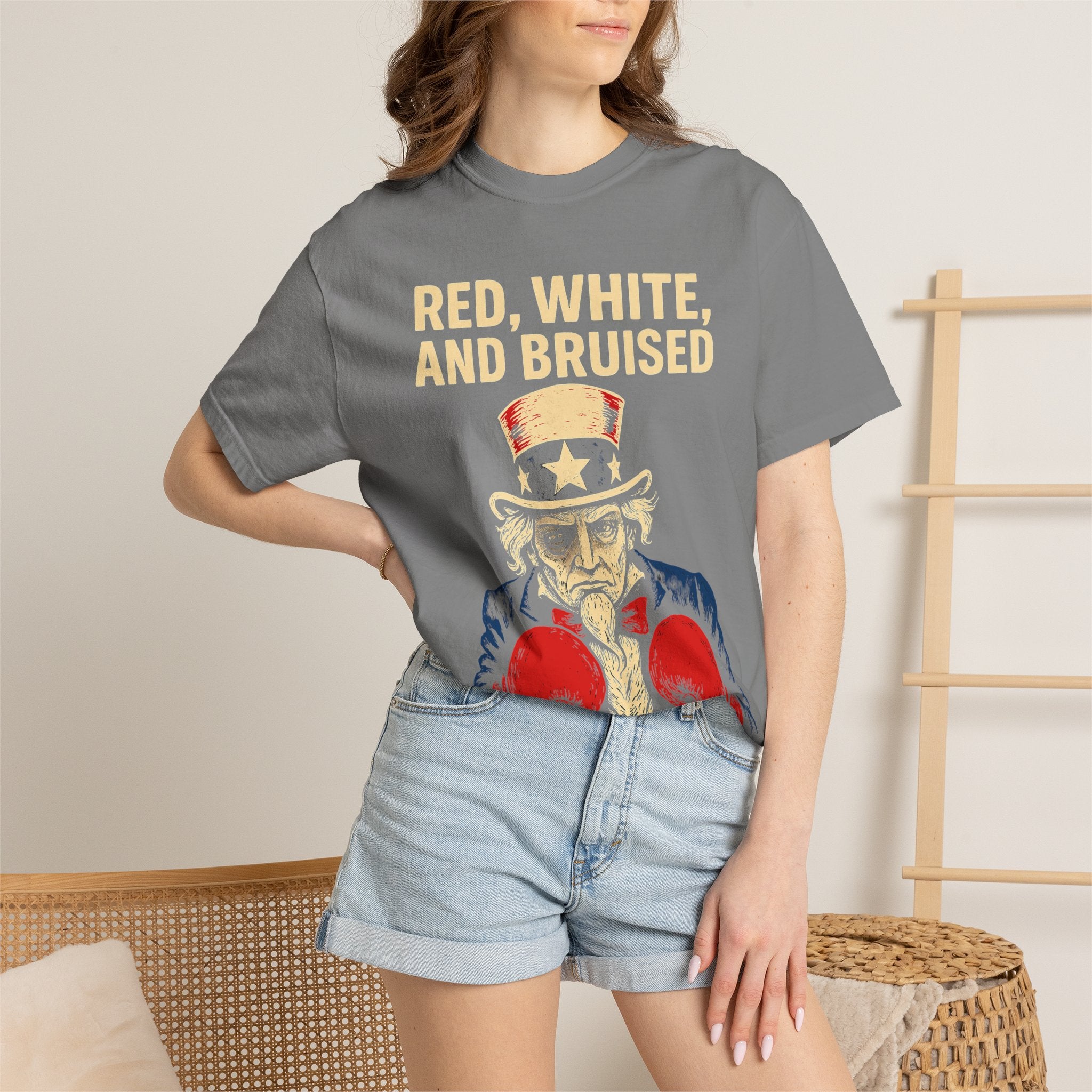 "RED, WHITE, AND BRUISED" Unisex Garment-Dyed T-shirt