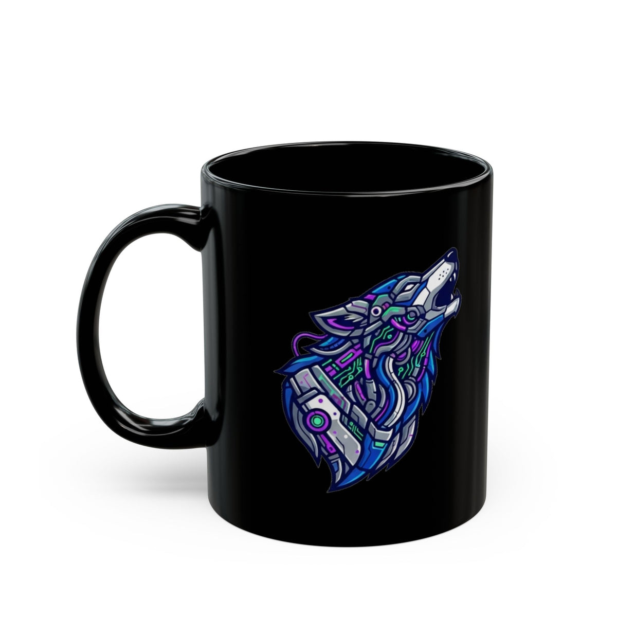 "Cyber Wolf" Black Ceramic Mug