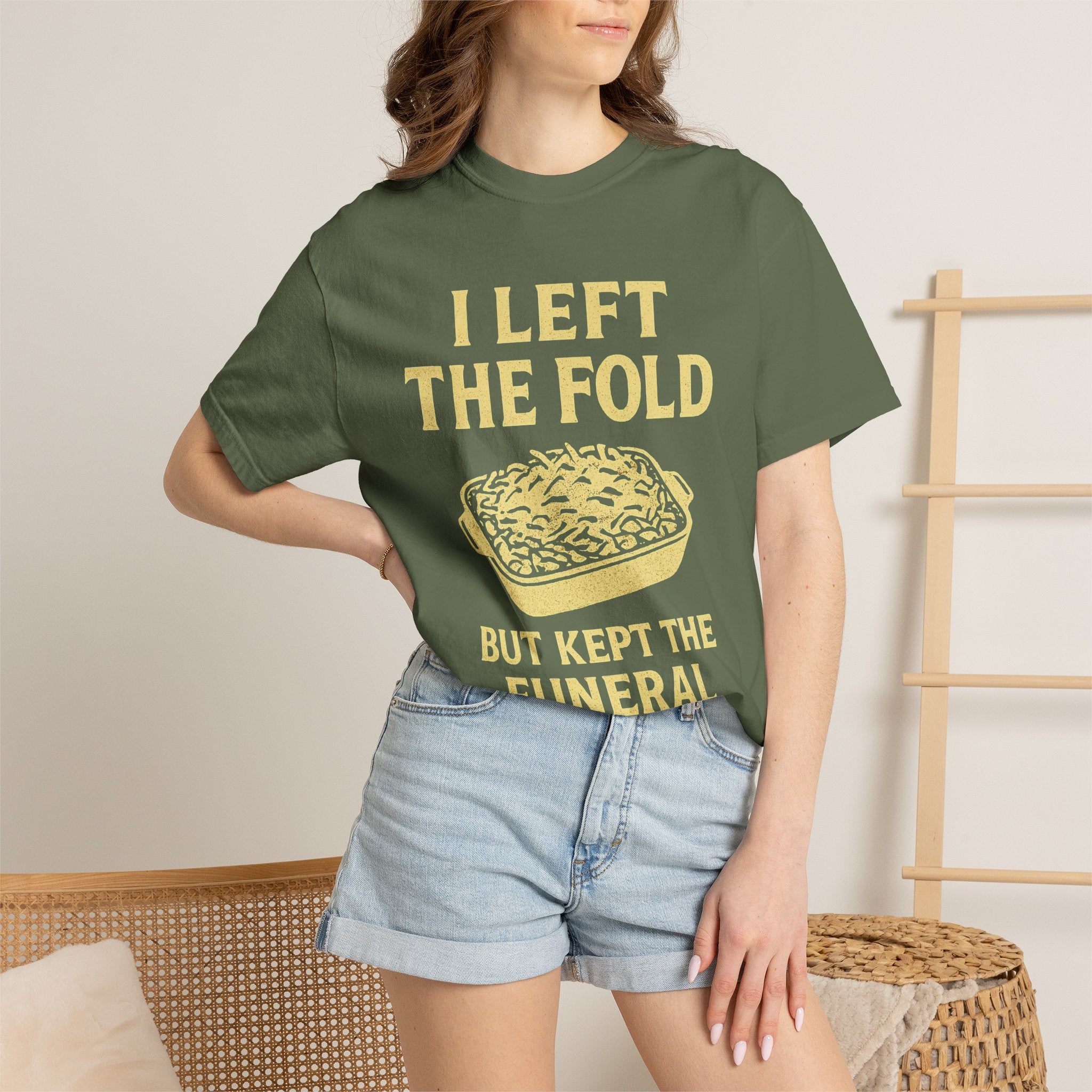 "Left the Fold, Kept the Funeral Potatoes" Unisex Garment-Dyed T-shirt