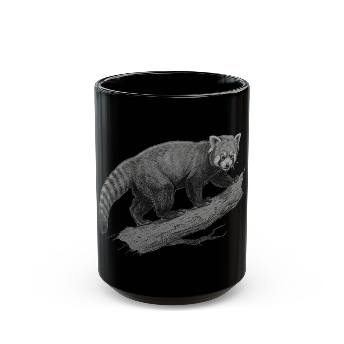 "Pencil Sketch Art Red Panda" Black Ceramic Mug