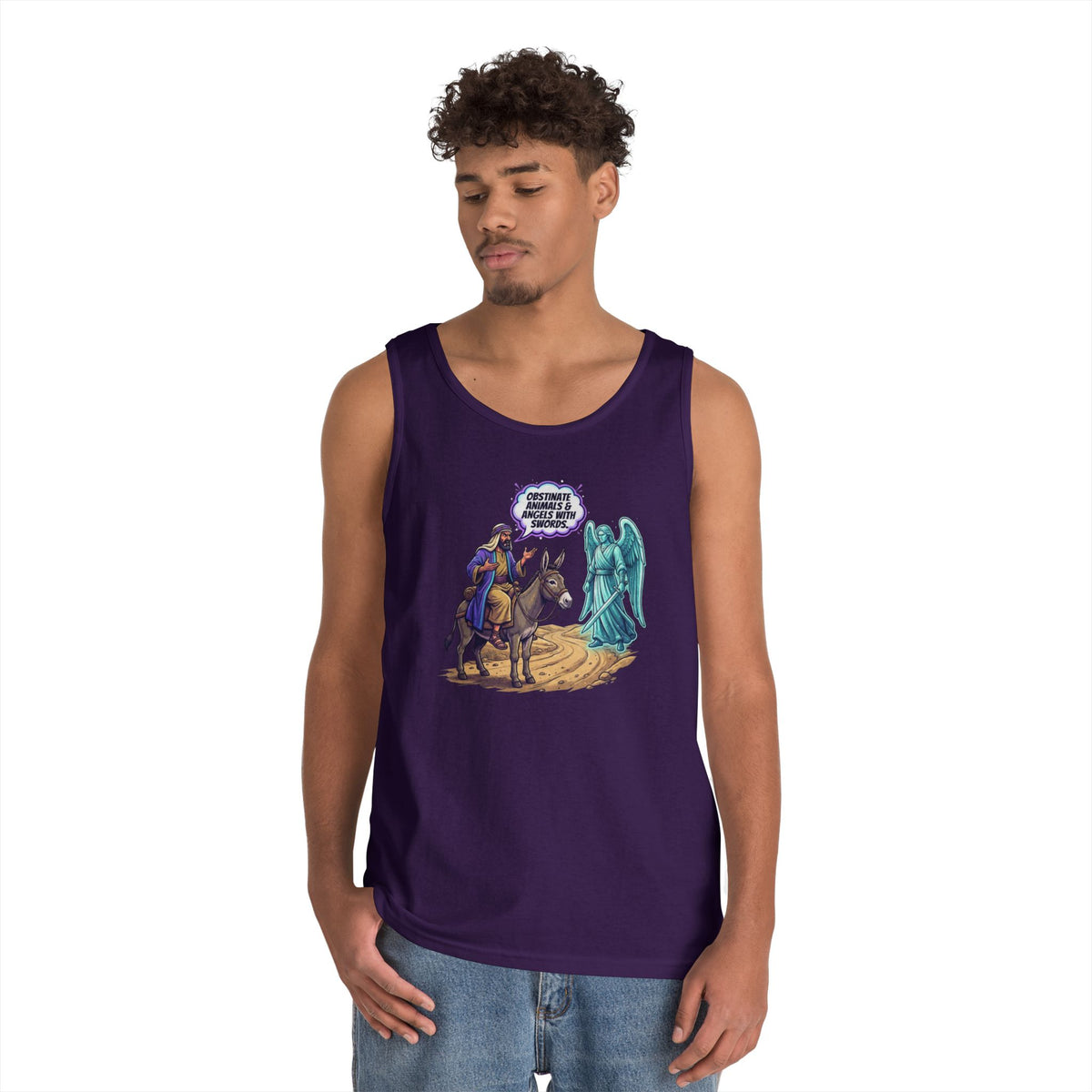Color: Purple | Good Book Series Obstinate Animals & Angels With Swords Tank Top