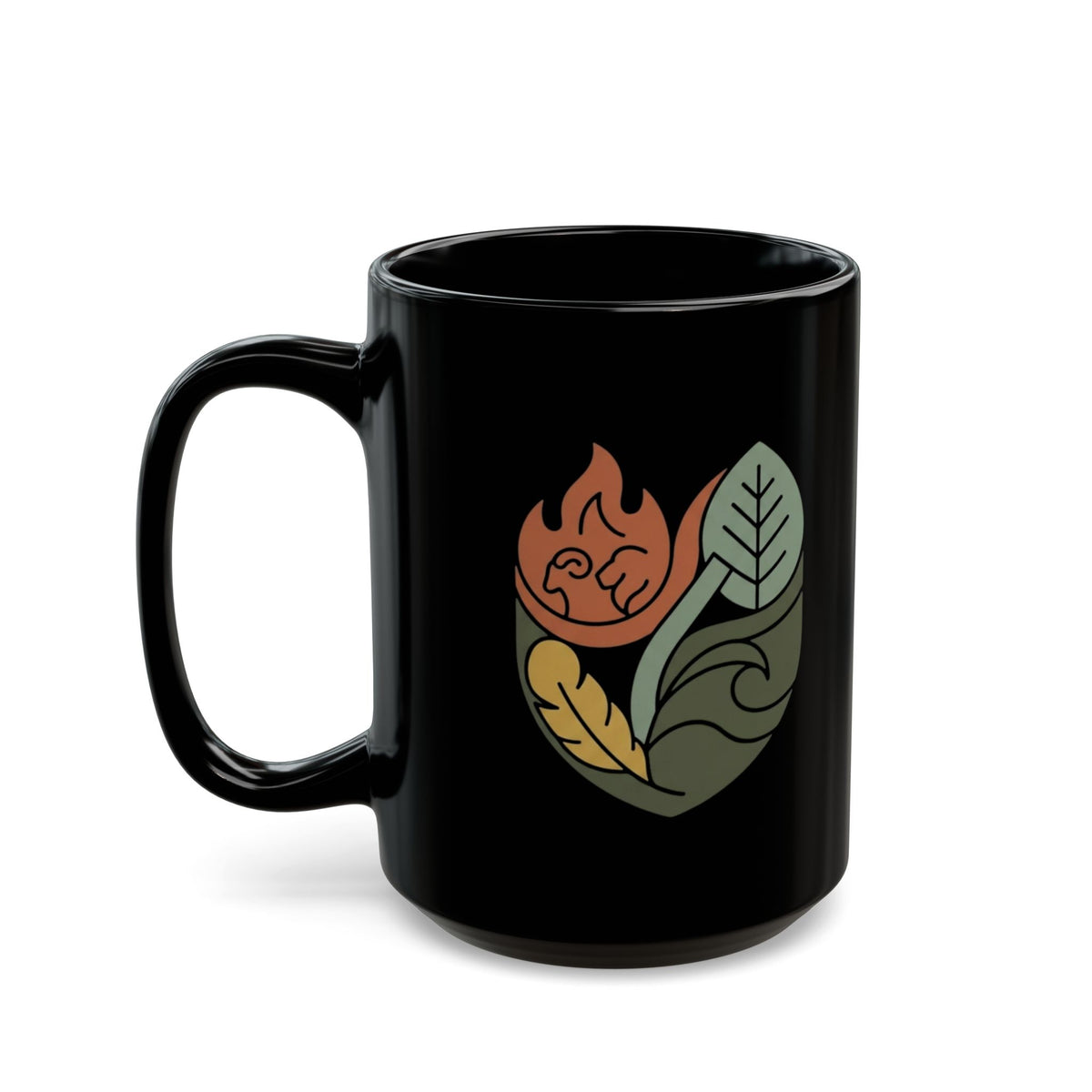 "Four Elements- Fire, Earth, Air, Water" Black Ceramic Mug — Graphic