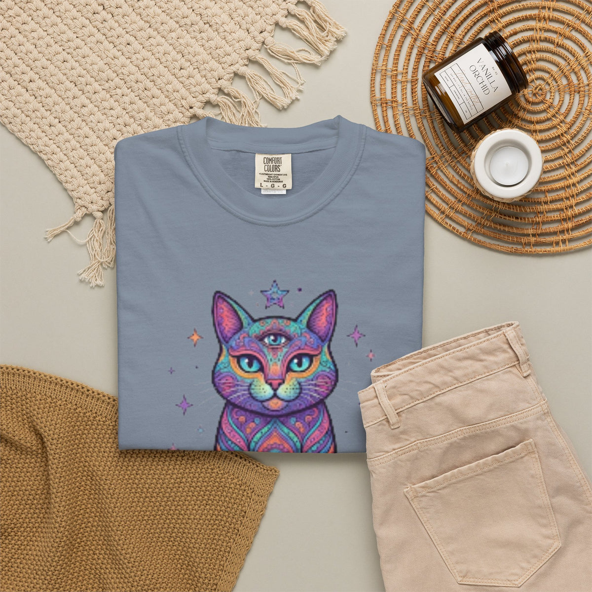 "Hippy Cat" Unisex Garment-Dyed Tee