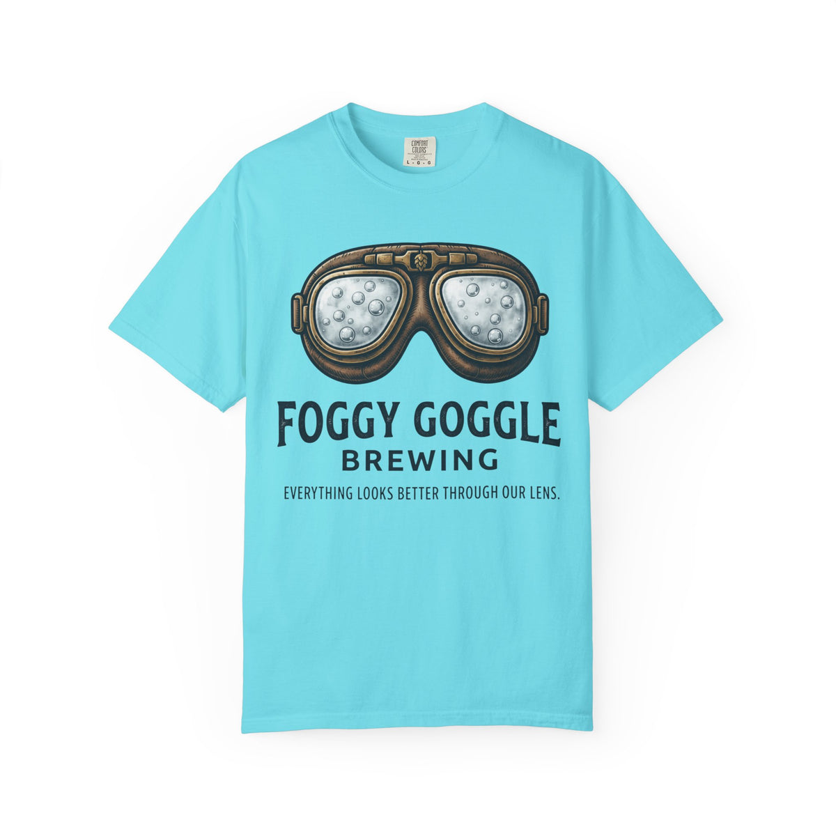 Color: Lagoon Blue | Foggy Goggle Brewing Unisex Garment-Dyed Tee