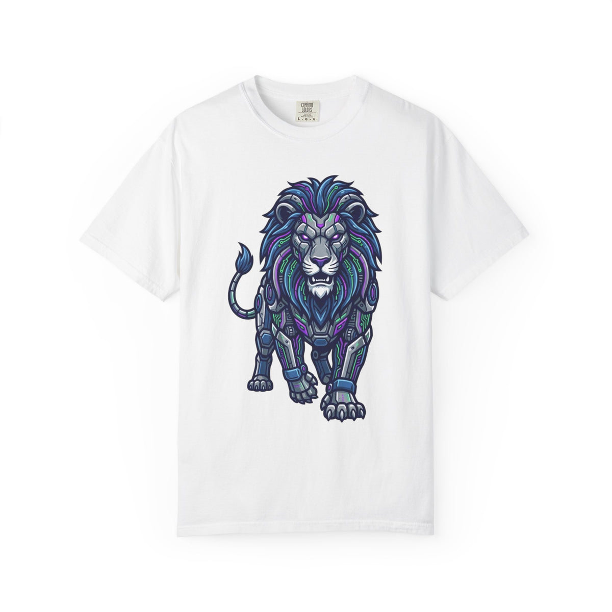 Color: White | Cyber Lion Unisex Garment-Dyed Tee